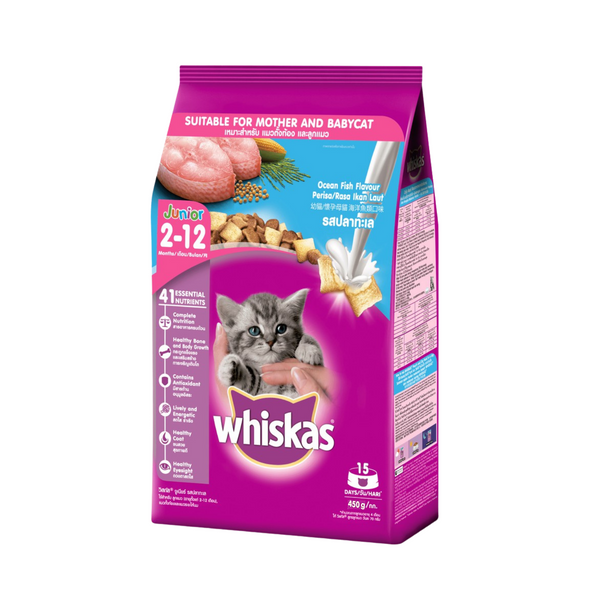 Thức ăn hạt cho mèo con vị cá biển và sữa Whiskas Ocean Fish 450g
